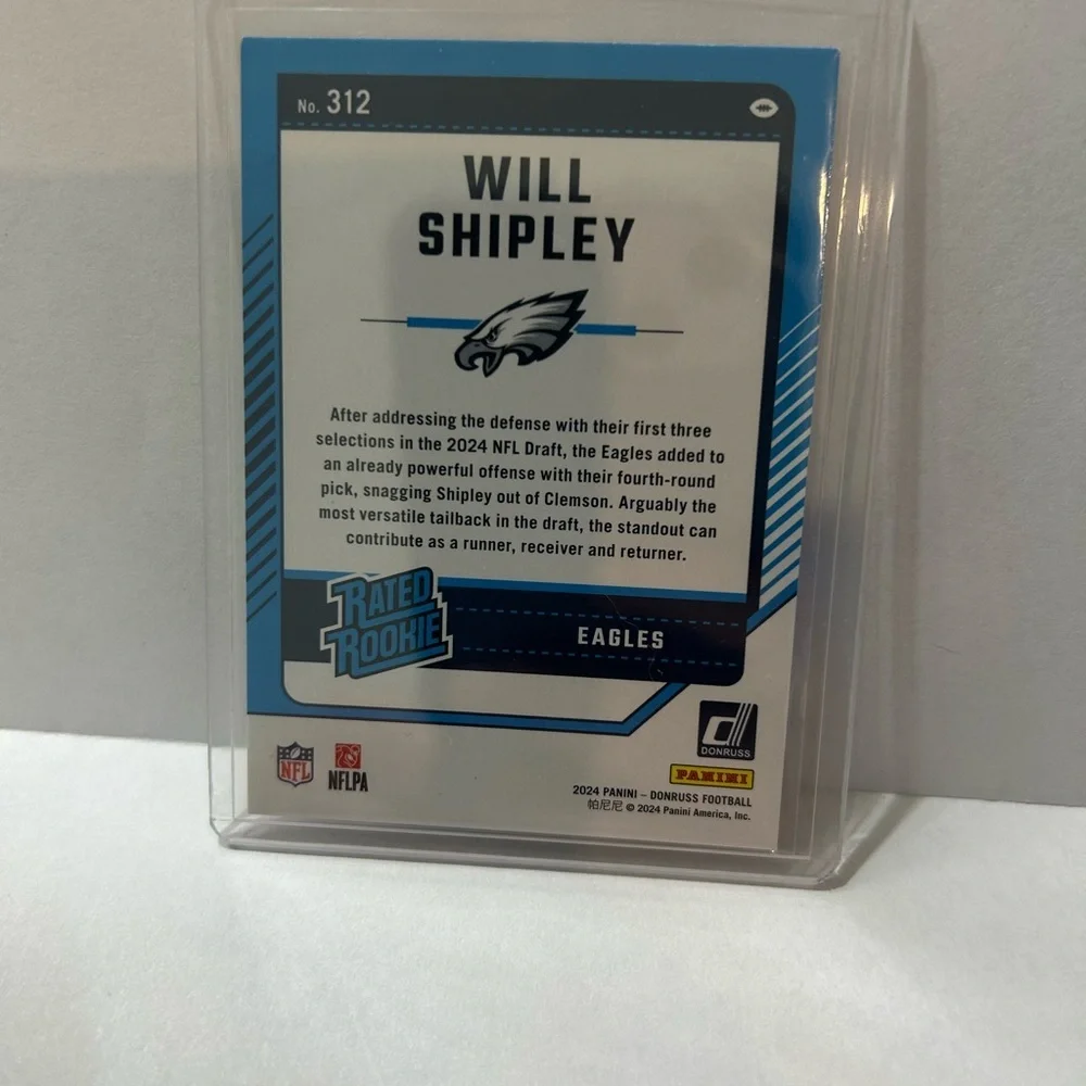 Donruss Rated Rookie Football Card 2024 Will Shipley #312